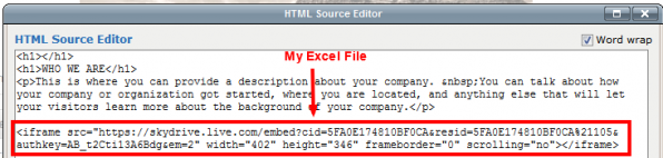 embed html code onto webpage